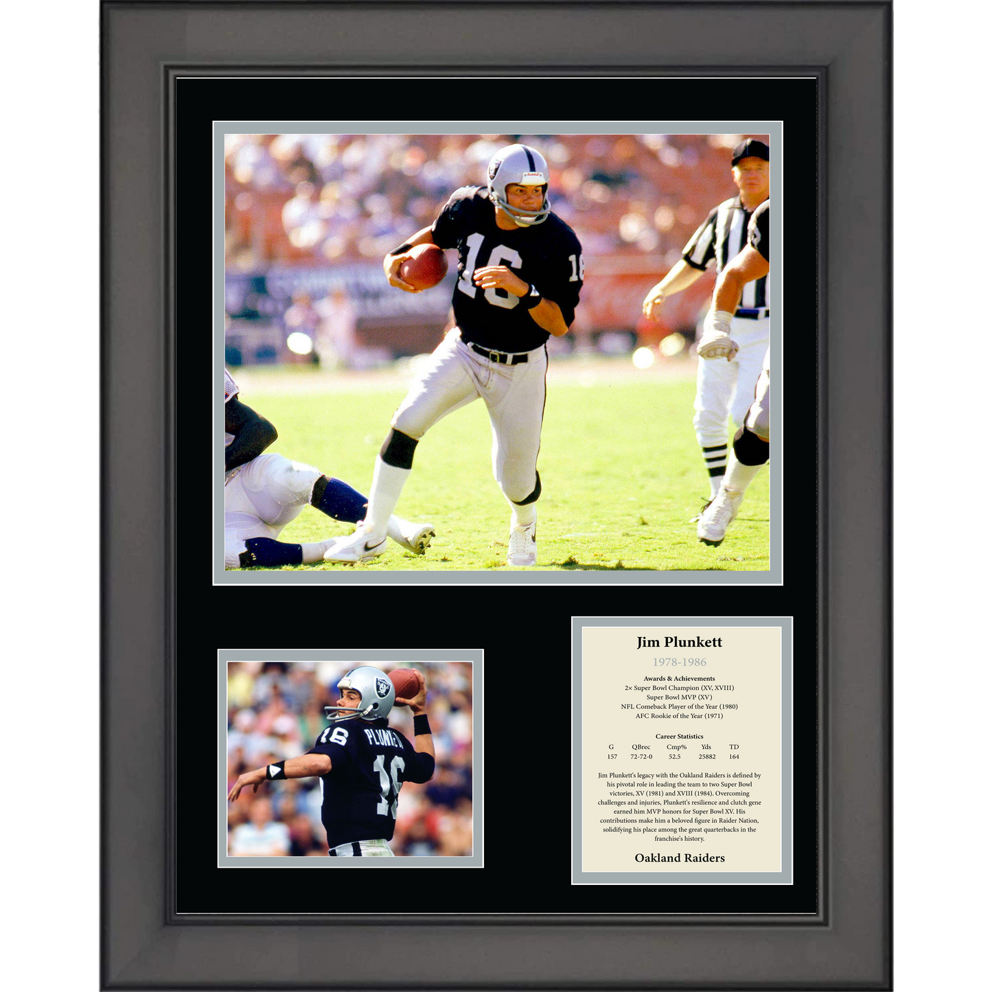 Framed Jim Plunkett Oakland Los Angeles Raiders 11"x14" Football Three Photo Collage