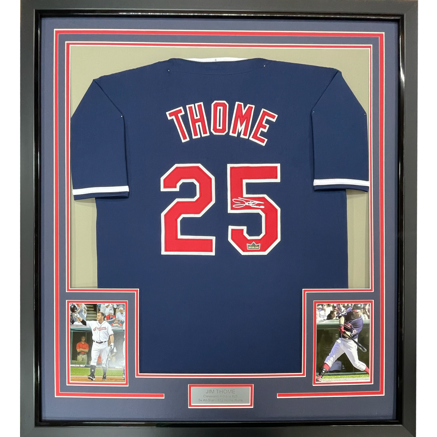 Framed Facsimile Autographed Jim Thome 35x39 Cleveland Blue Reprint Laser Auto Baseball Jersey
