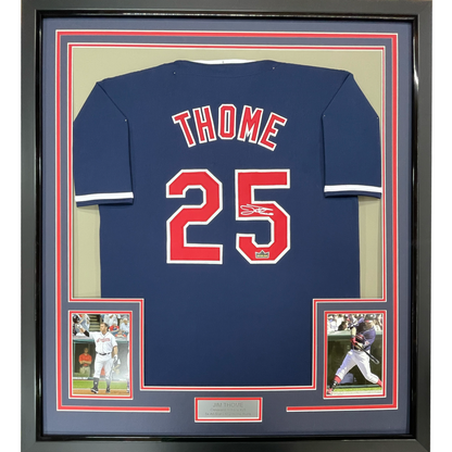 Framed Facsimile Autographed Jim Thome 35x39 Cleveland Blue Reprint Laser Auto Baseball Jersey