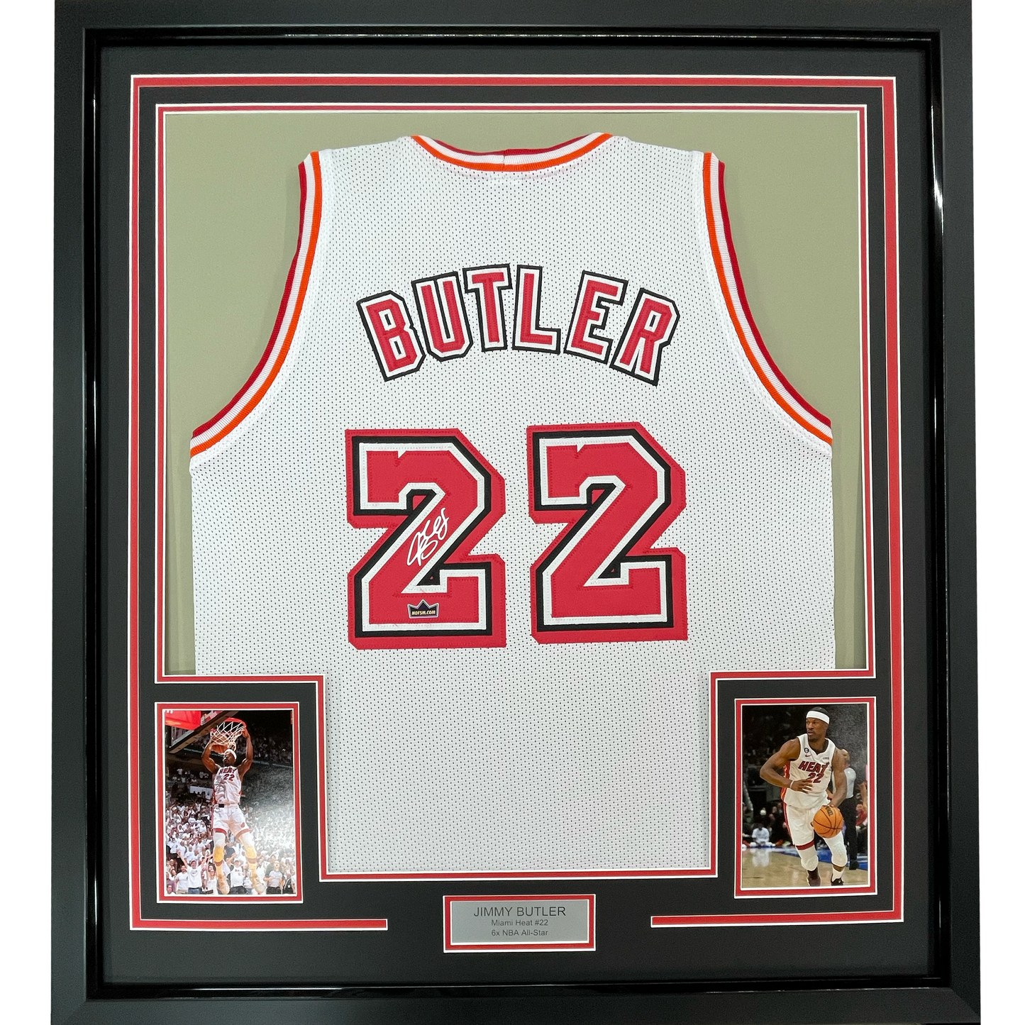 Framed Facsimile Autographed Jimmy Butler 35x39 Miami White Retro Reprint Laser Auto Basketball Jersey