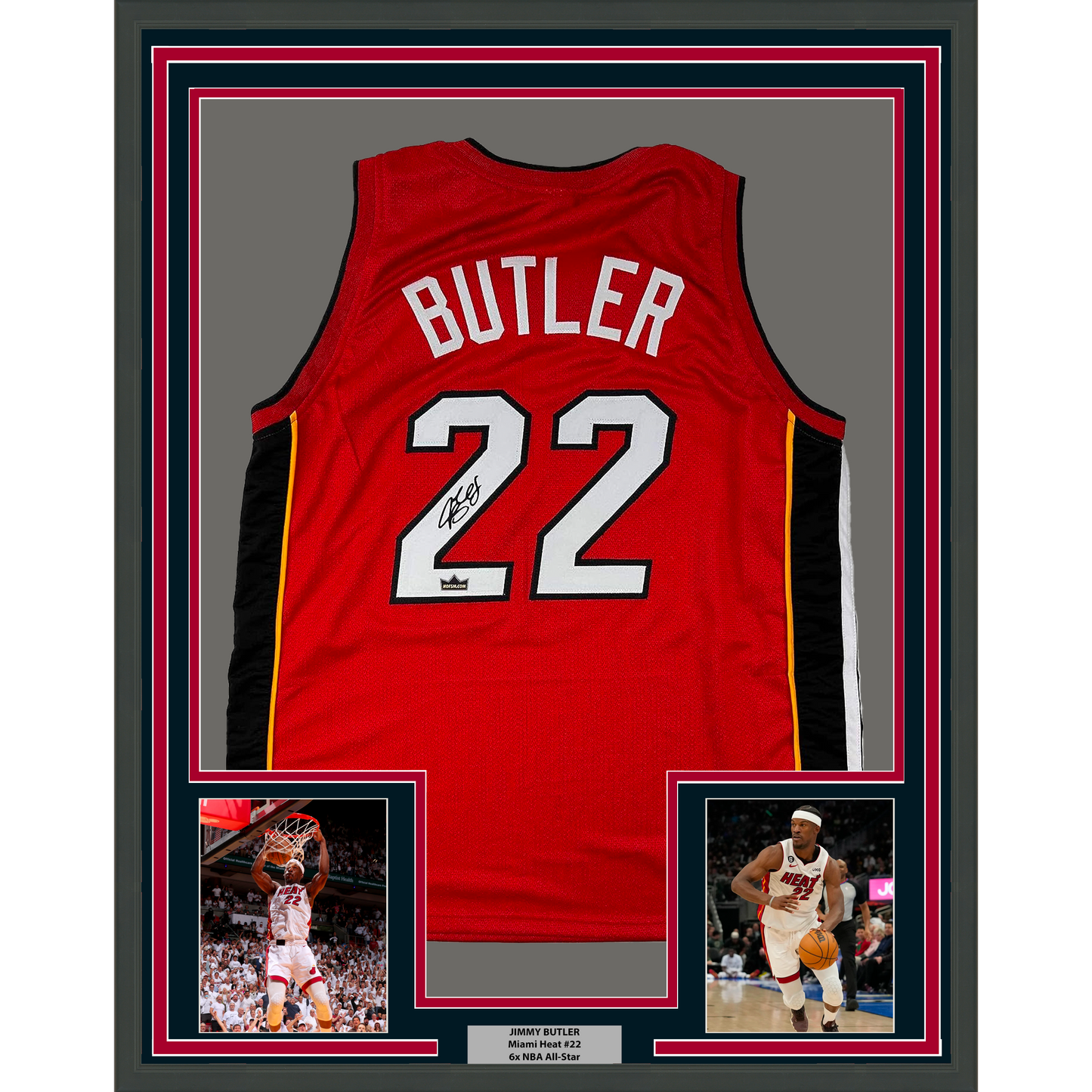 Framed Facsimile Autographed Jimmy Butler 35x39 Miami Red Reprint Laser Auto Basketball Jersey