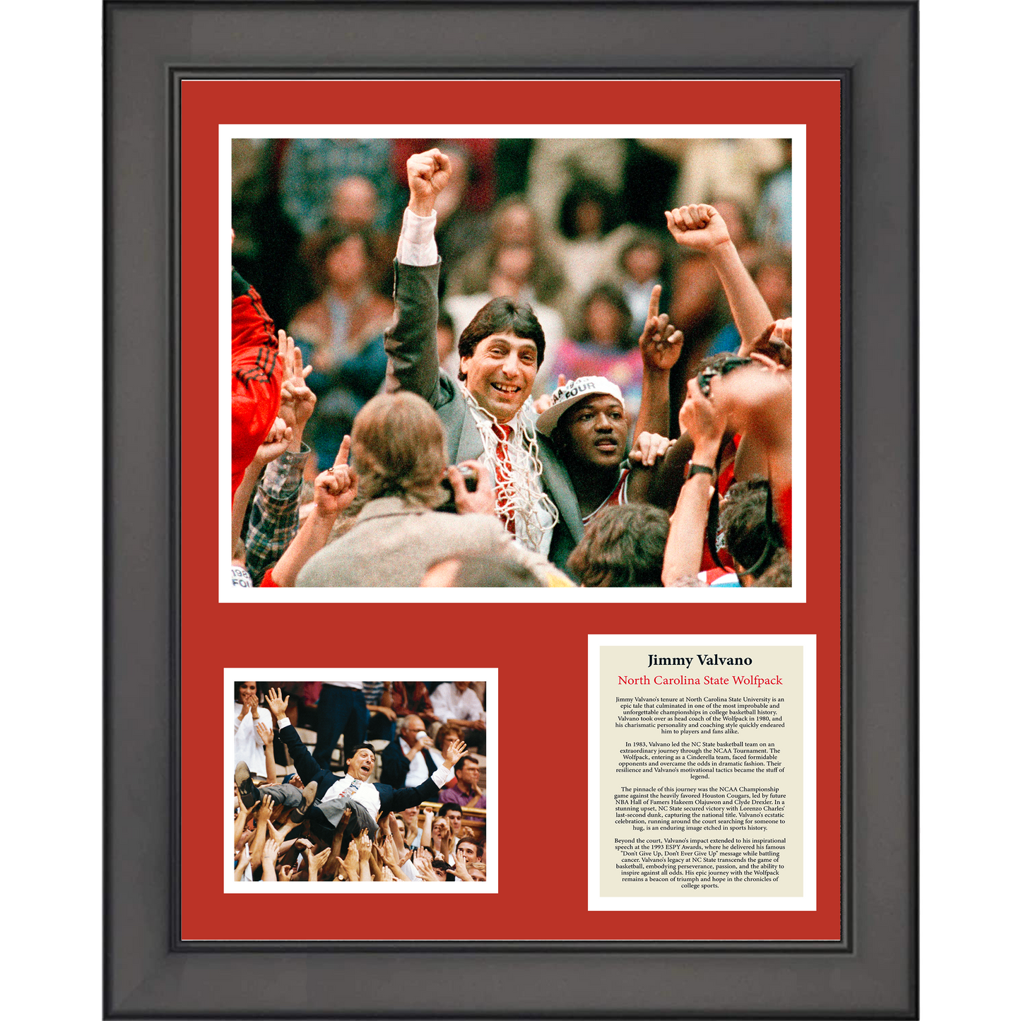 Framed Jimmy Valvano NC State Wolfpack 1983 National Champion NCAA Basketball 11"x14" Three Photo Collage