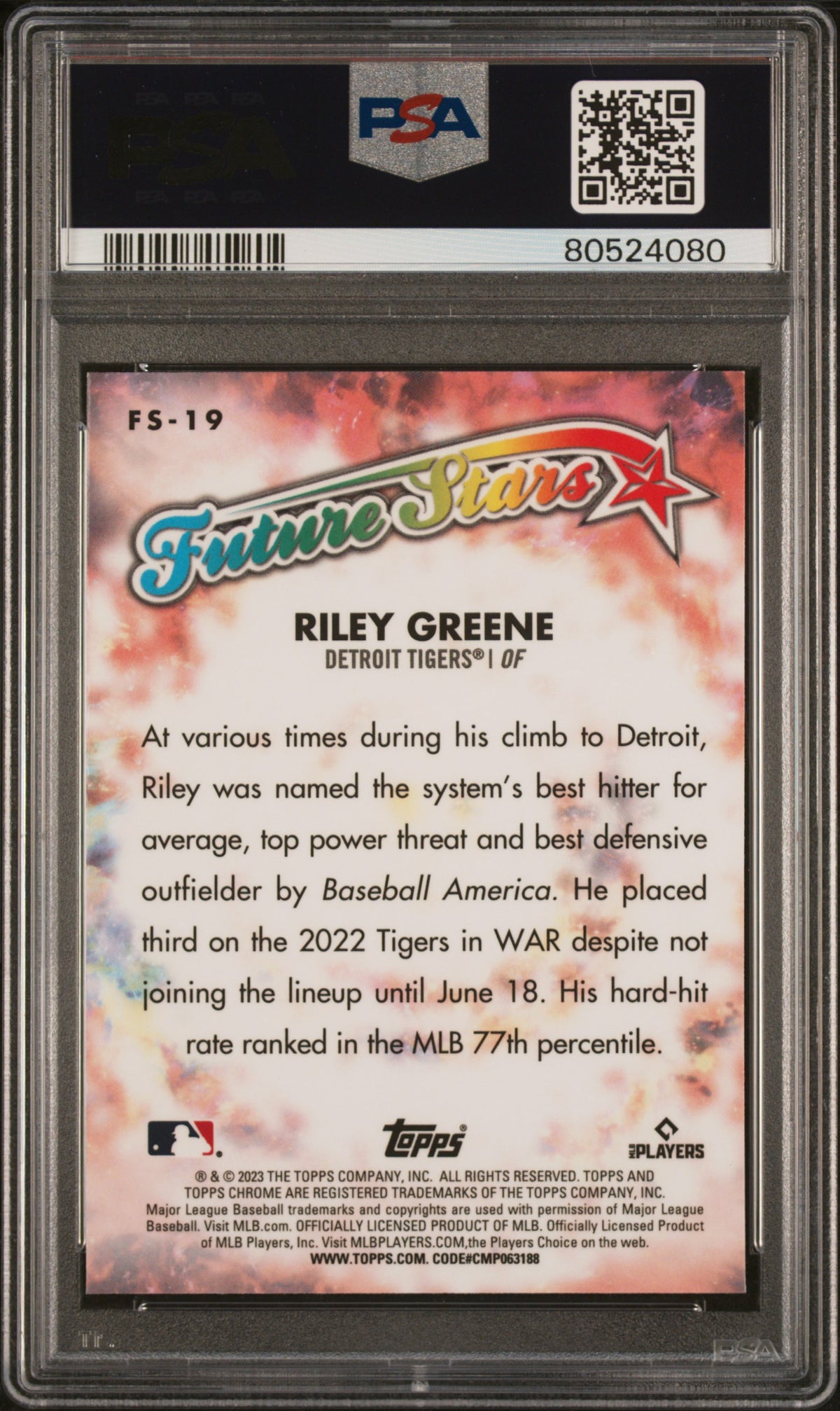 Graded 2023 Topps Chrome Riley Greene #FS19 Future Stars Rookie RC Baseball Card PSA 10 Gem Mint