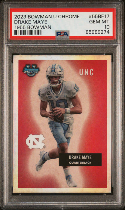 Graded 2023 Topps Bowman U Chrome Drake Maye #55BF17 1955 Bowman Rookie RC Football Card PSA 10 Gem Mint