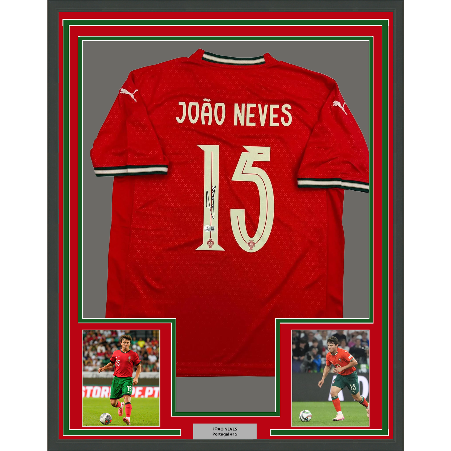 Framed Autographed/Signed Joao Neves 35x39 Portugal Soccer Team World Cup Jersey JSA COA