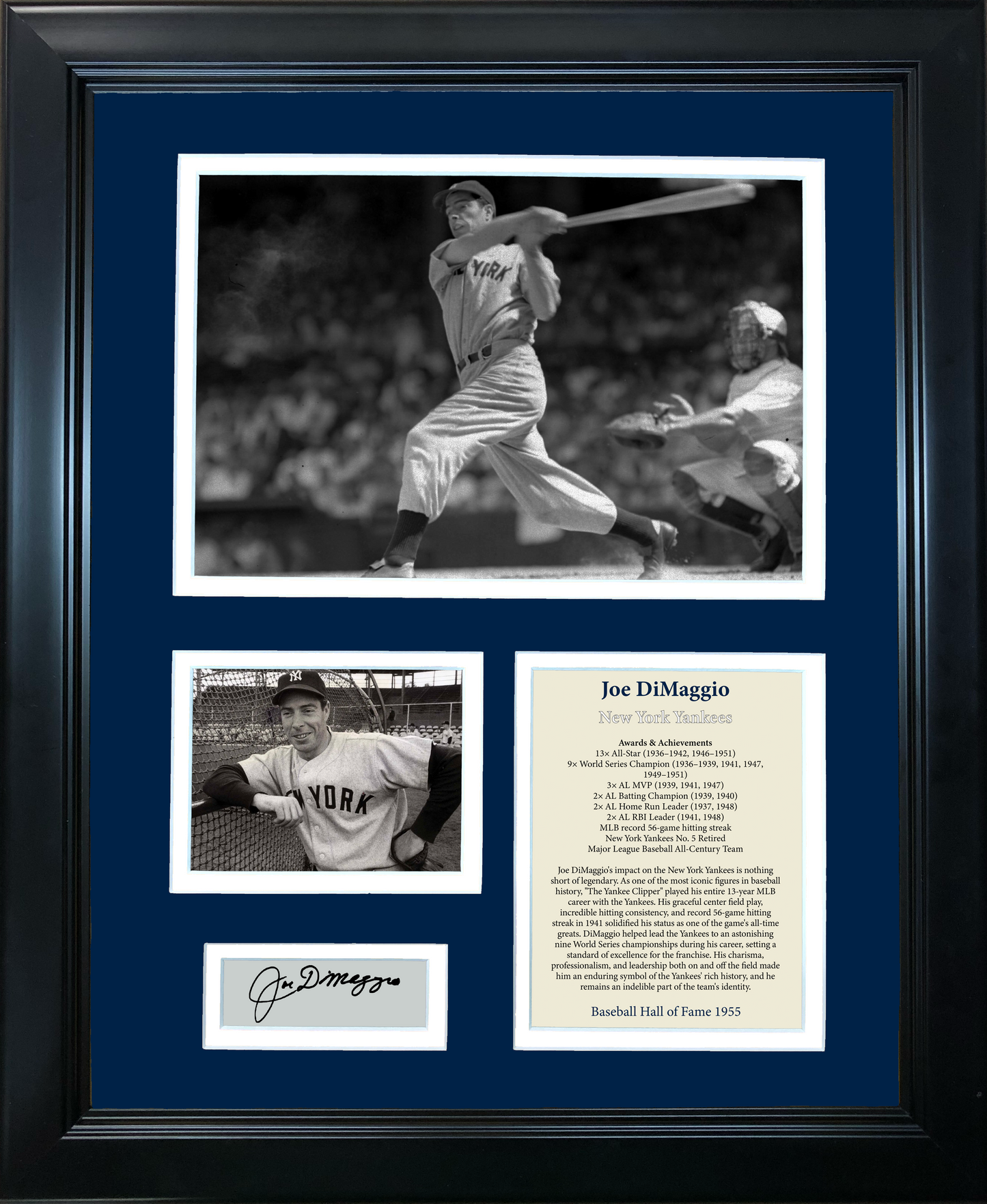 Framed Joe DiMaggio Hall of Fame Facsimile Laser Engraved Signature Auto Baseball 11"x14" Photo Sig Collage