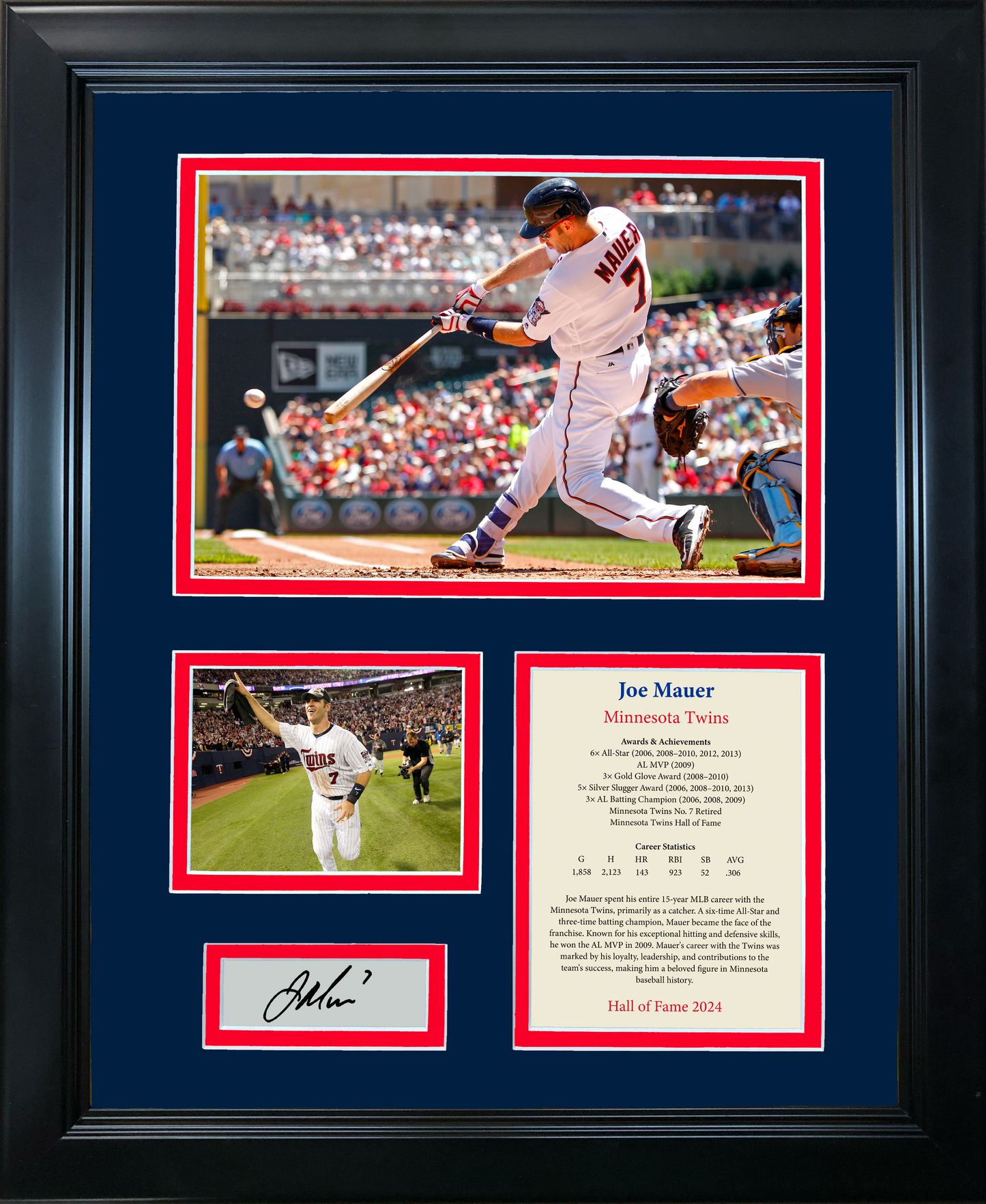 Framed Joe Mauer Hall of Fame Facsimile Laser Engraved Signature Auto Minnesota Twins Baseball 11"x14" Photo Sig Collage