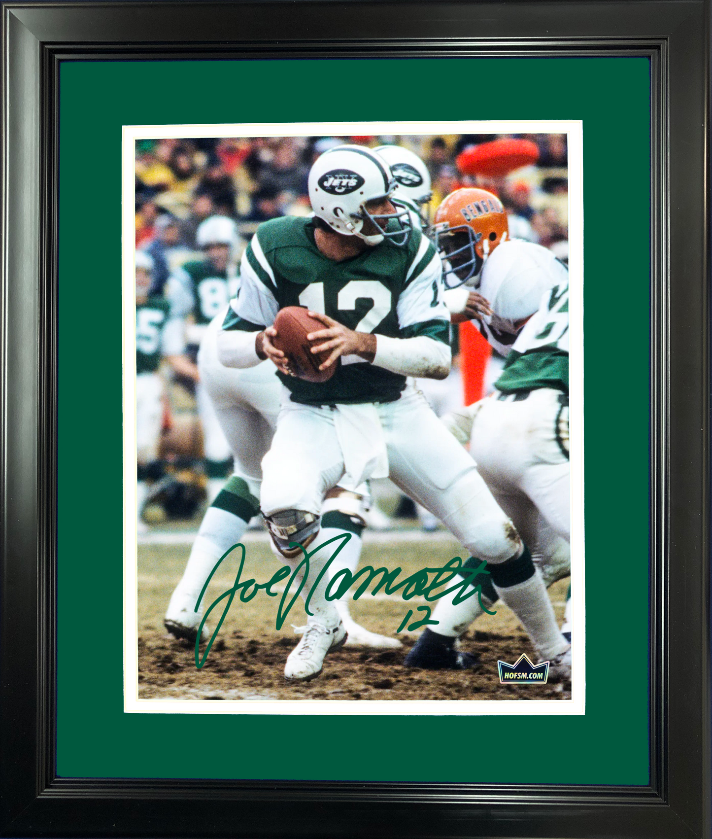Framed Joe Namath Facsimile Laser Engraved Signature Auto New York Jets 11"x14" Football Photo HOFSM Holo