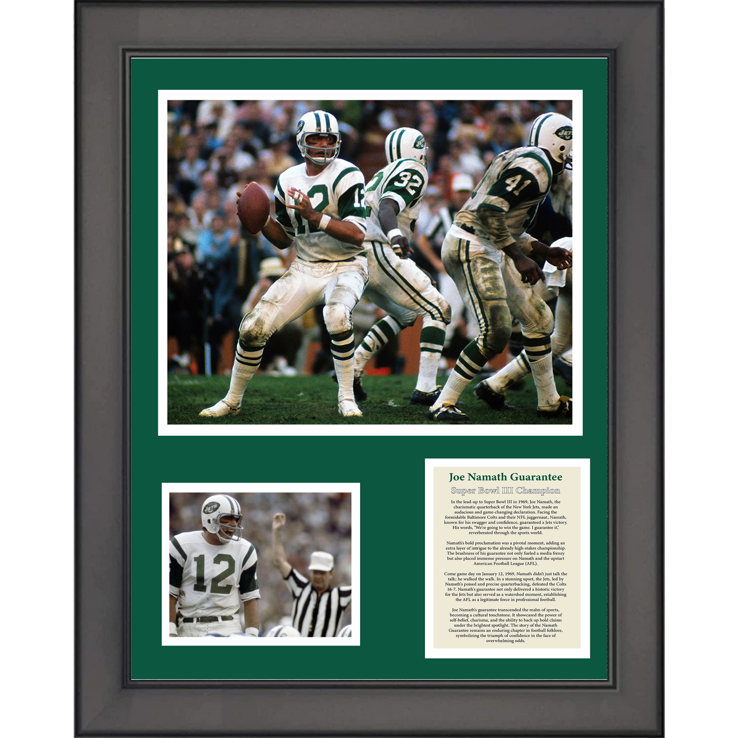 Framed Joe Namath Guarantee Super Bowl III Champion New York Jets 11"x14" Football Three Photo Collage