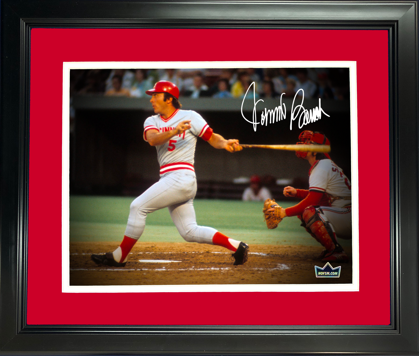 Framed Johnny Bench Cincinnati Reds Facsimile Laser Engraved Signature Auto 11"x14" Baseball Photo HOFSM Holo