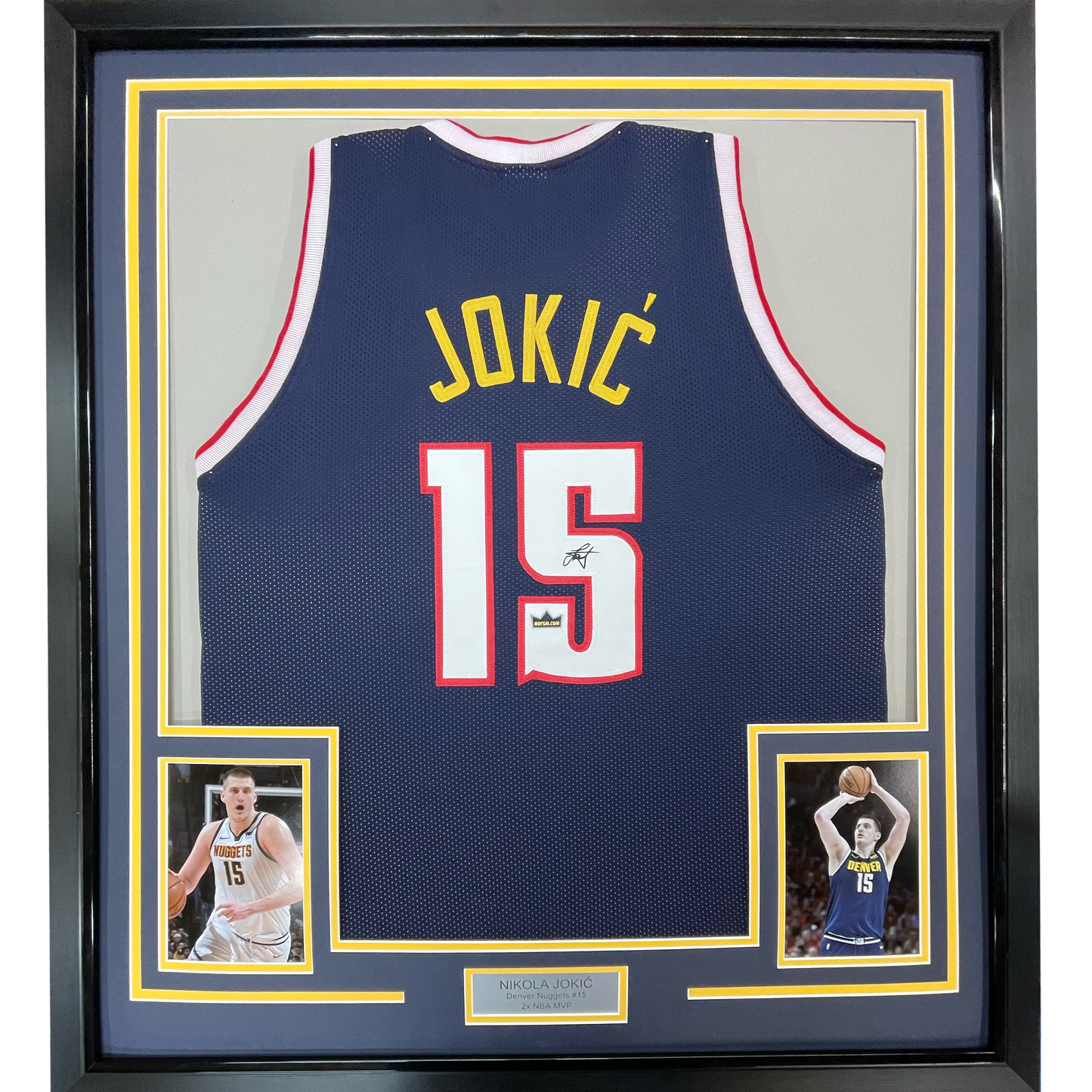 Framed Facsimile Autographed Nikola Jokic 35x39 Denver Blue Reprint Laser Auto Basketball Jersey