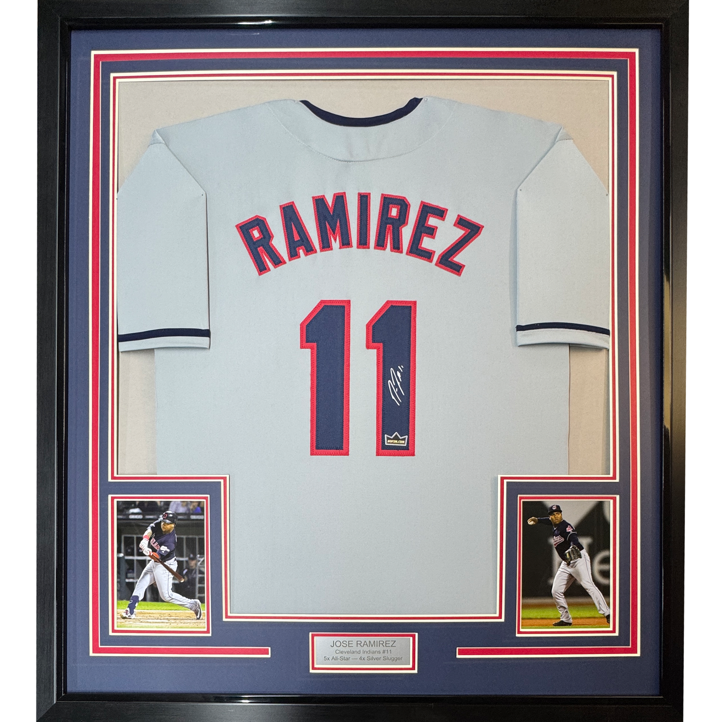 Framed Facsimile Autographed Jose Ramirez 35x39 Cleveland Grey Reprint Laser Auto Baseball Jersey