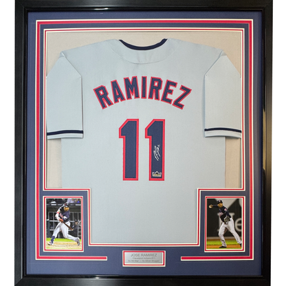 Framed Facsimile Autographed Jose Ramirez 35x39 Cleveland Grey Reprint Laser Auto Baseball Jersey