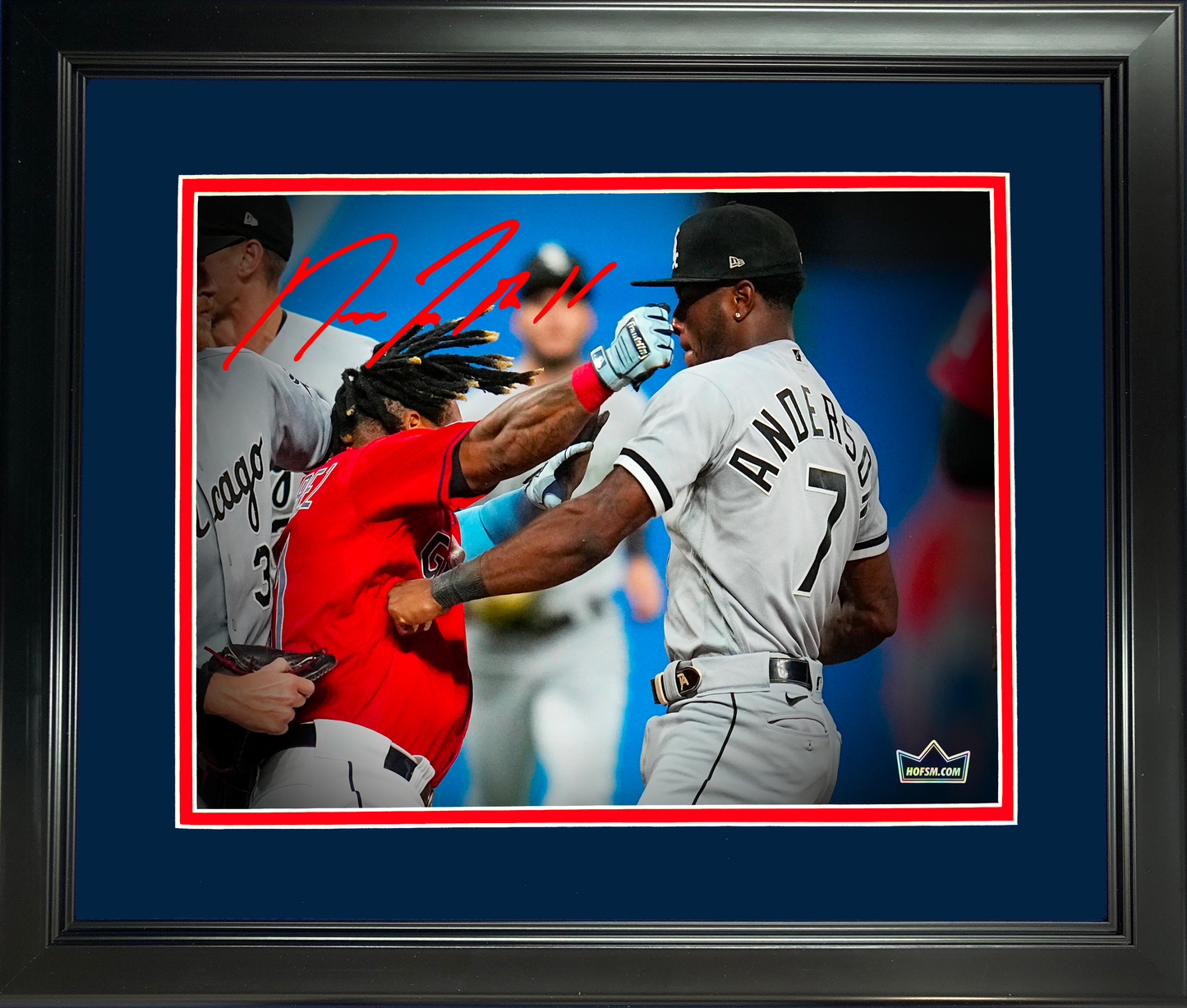 Framed Jose Ramirez vs Tim Anderson Fight Cleveland Guardians Facsimile Laser Engraved Signature Auto 11"x14" Baseball Photo HOFSM Holo