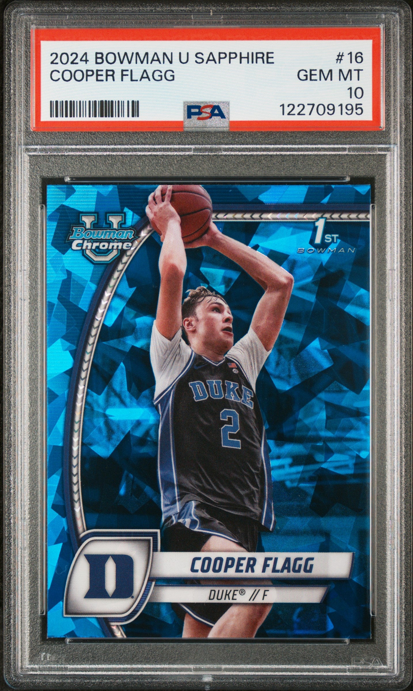 Graded 2024 Topps Bowman U Sapphire Cooper Flagg #16 Rookie RC Basketball Card PSA 10 Gem Mint