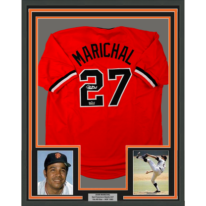 Framed Facsimile Autographed Juan Marichal 35x39 San Francisco Orange Reprint Laser Auto Baseball Jersey