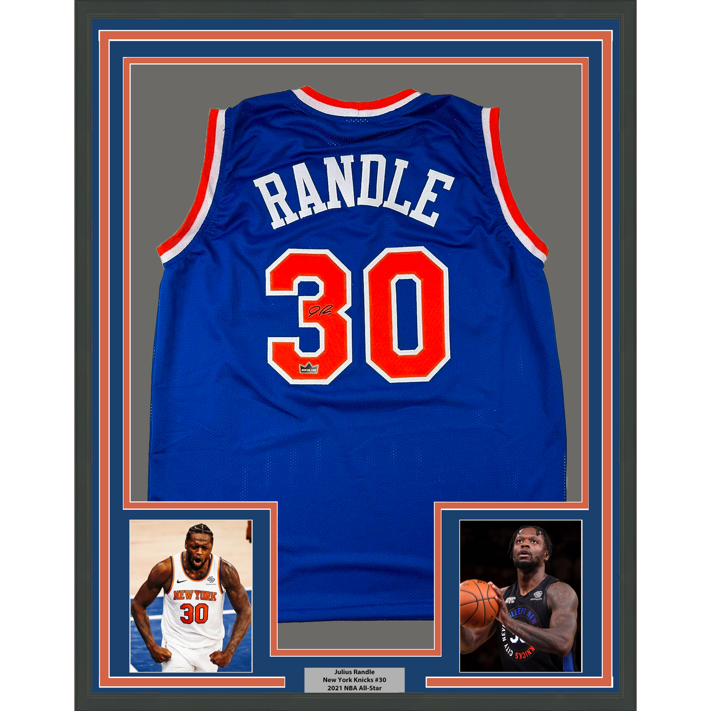 Framed Facsimile Autographed Julius Randle 35x39 New York Blue Reprint Laser Auto Basketball Jersey