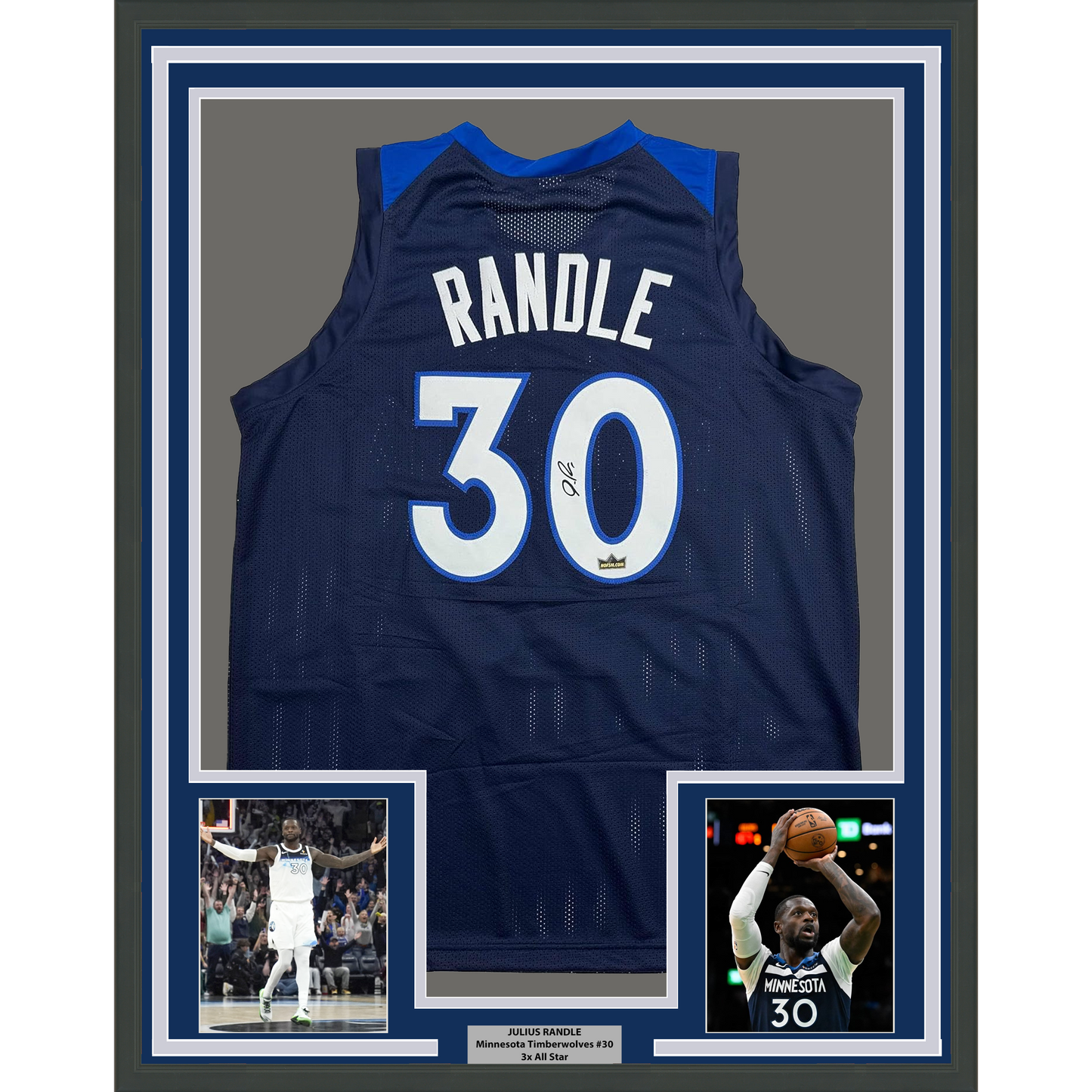 Framed Facsimile Autographed Julius Randle 35x39 Minnesota Blue Reprint Laser Auto Basketball Jersey