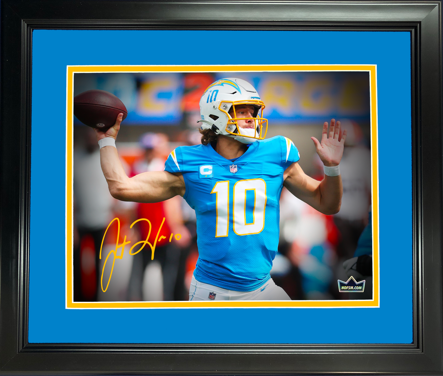 Framed Justin Herbert Los Angeles Chargers Facsimile Laser Engraved Signature Auto 11"x14" Football Photo HOFSM Holo