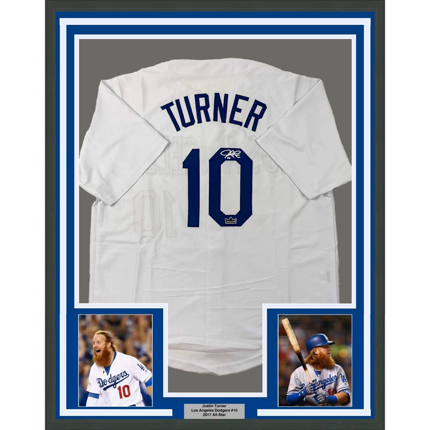 Framed Facsimile Autographed Justin Turner 35x39 Los Angeles LA White Reprint Laser Auto Baseball Jersey