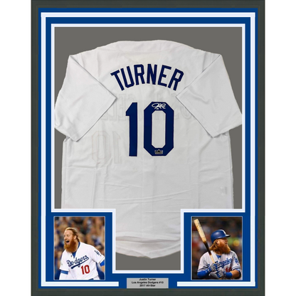 Framed Facsimile Autographed Justin Turner 35x39 Los Angeles LA White Reprint Laser Auto Baseball Jersey