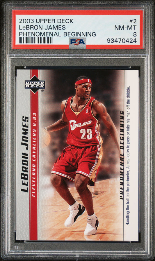 Graded 2003 Upper Deck UD LeBron James #2 Phenomenal Beginning Rookie RC Basketball Card PSA 8 Near Mint