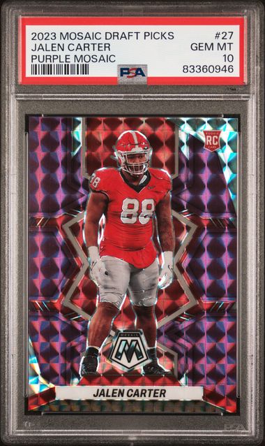 Graded 2023 Panini Mosaic Draft Picks Jalen Carter #27 Purple Mosaic Rookie RC Football Card PSA 10