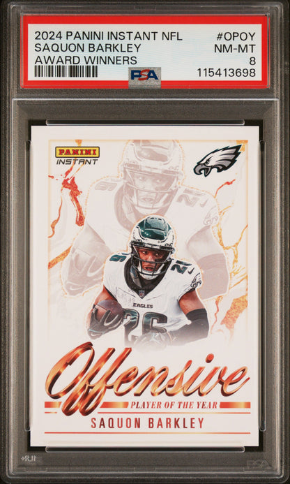 Graded 2024 Panini Instant NFL Saquon Barkley #OPOY Award Winners Football Card PSA 8 Near Mint