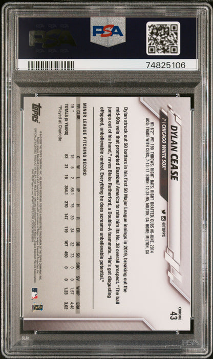 Graded 2020 Topps Chrome Dylan Cease #43 Prism Refractor Rookie RC Baseball Card PSA 10 Gem Mint