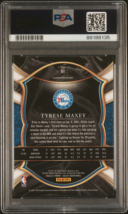 Graded 2020 Panini Select Tyrese Maxey #81 Rookie RC Basketball Card PSA 10 Gem Mint