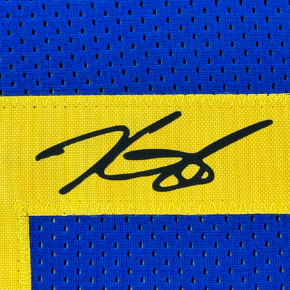 Framed Facsimile Autographed Kevin Durant 35x39 Golden State Blue Reprint Laser Auto Basketball Jersey