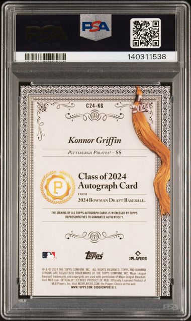 Graded 2024 Topps Bowman Draft Konnor Griffin #C24KG /250 Class of 2024 Autograph Rookie RC Baseball Card PSA 9 Mint