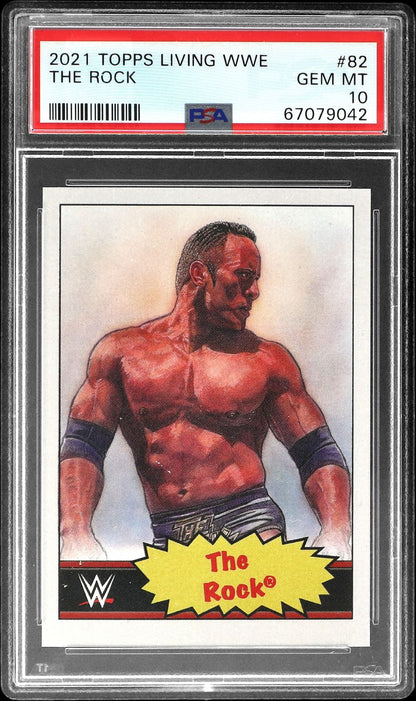 Graded 2021 Topps Living WWE The Rock #82 Wrestling Card PSA 10 Gem Mint