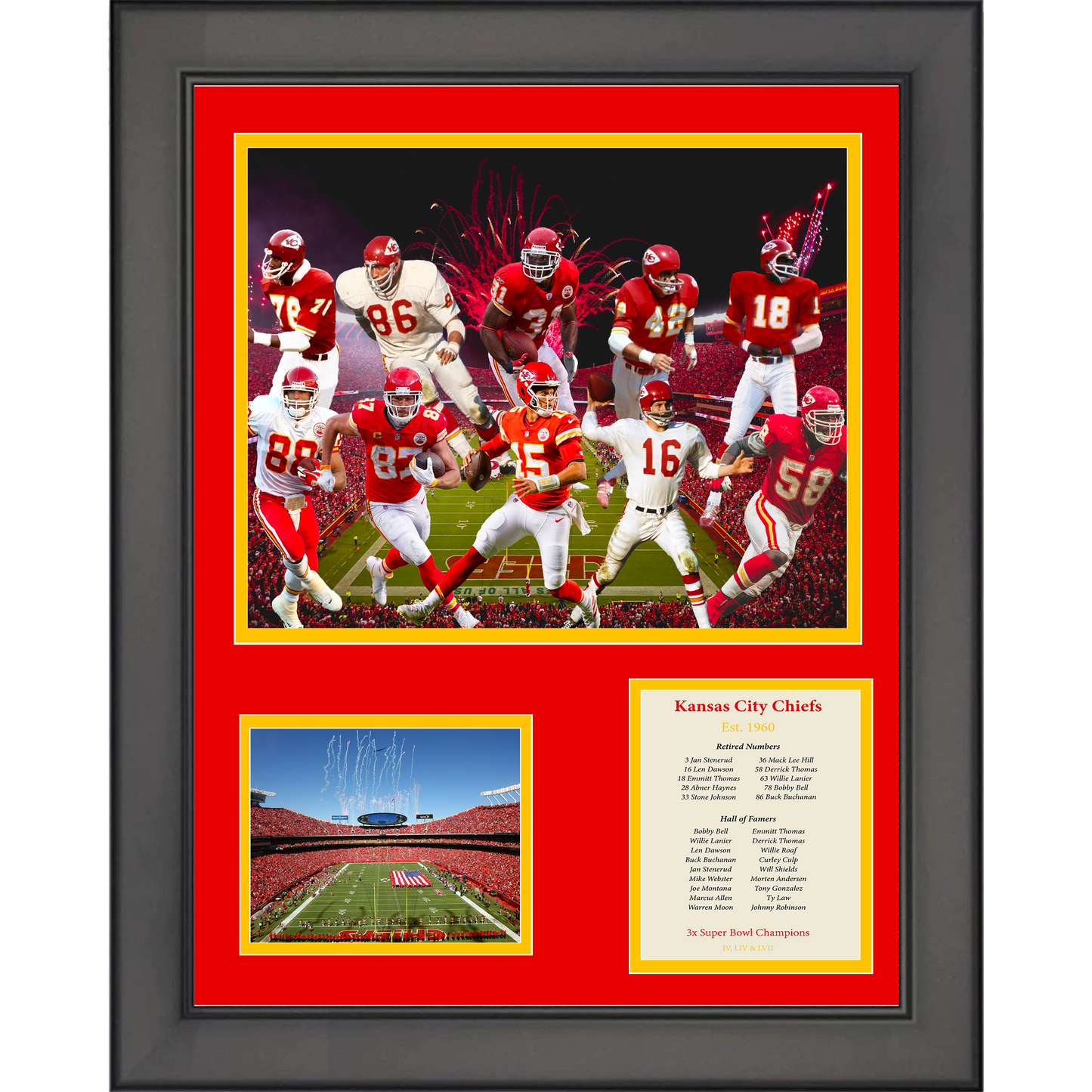 Framed Kansas City Chiefs All-Time Greats Legends 11"x14" Football Three Photo Collage