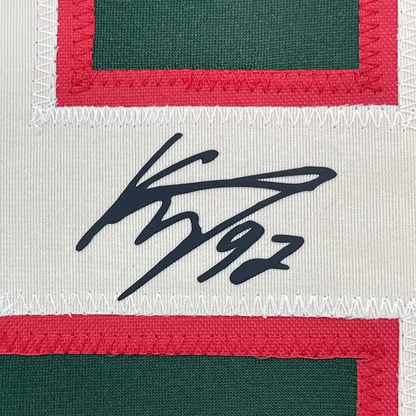 Framed Facsimile Autographed Kirill Kaprizov 35x39 Minnesota Green Reprint Laser Auto Hockey Jersey