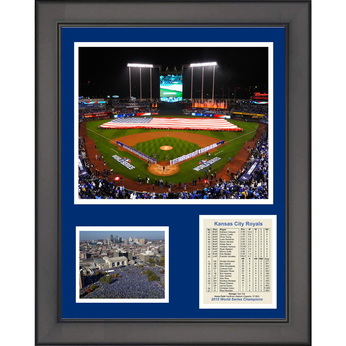Framed Kansas City Royals Kaufman Stadium Ballpark 11"x14" Baseball Three Photo Collage