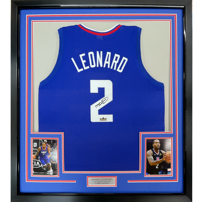Framed Facsimile Autographed Kawhi Leonard 35x39 Los Angeles LA Blue Reprint Laser Auto Basketball Jersey