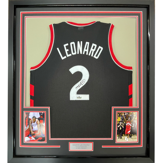 Framed Facsimile Autographed Kawhi Leonard 35x39 Toronto Black Reprint Laser Auto Basketball Jersey
