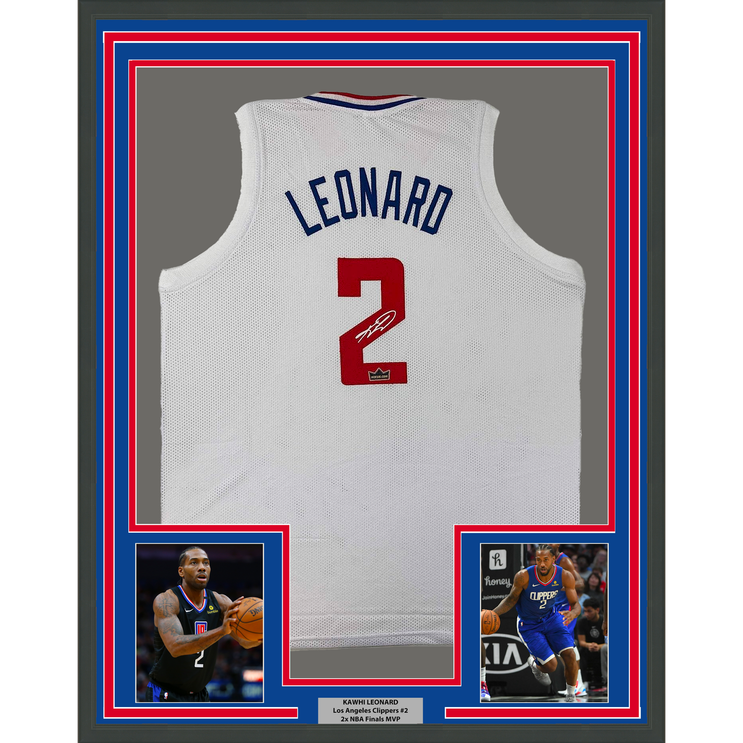 Framed Facsimile Autographed Kawhi Leonard 35x39 Los Angeles LA White Reprint Laser Auto Basketball Jersey