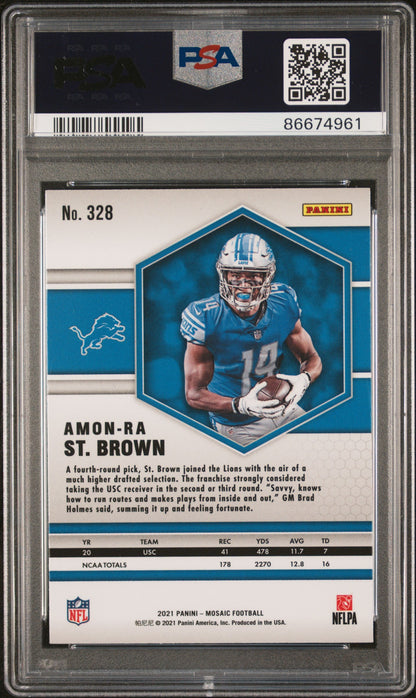 Graded 2021 Panini Mosaic Amon-Ra St. Brown #328 Rookie RC Football Card PSA 8 Near Mint