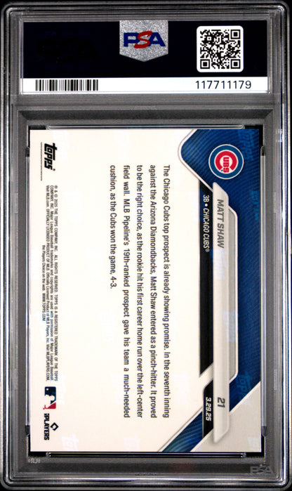 Graded 2025 Topps Now Matt Shaw #21 Rookie RC Baseball Card PSA 9 Mint
