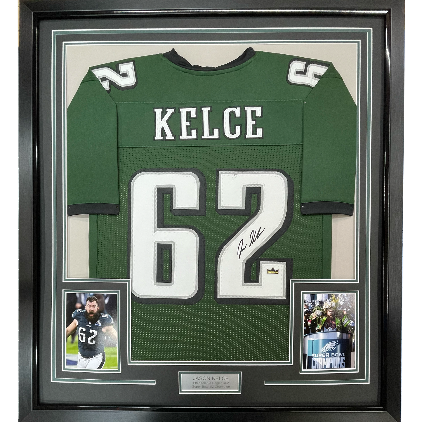 Framed Facsimile Autographed Jason Kelce 35x39 Philadelphia Green Reprint Laser Auto Football Jersey