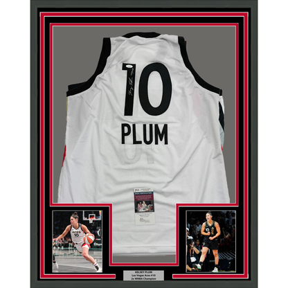 Framed Autographed/Signed Kelsey Plum 35x39 "1st Pick" Las Vegas White Basketball Jersey JSA COA