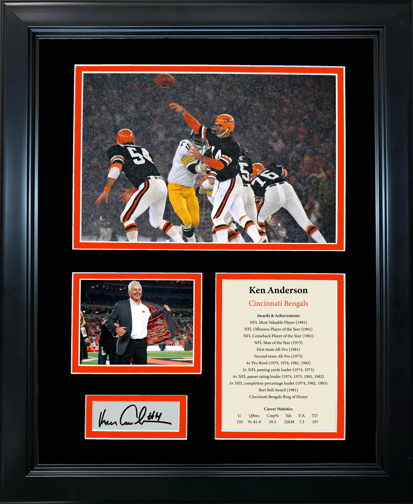 Framed Ken Anderson Facsimile Laser Engraved Signature Auto Cincinnati Bengals 11"x14" Football Photo Sig Collage