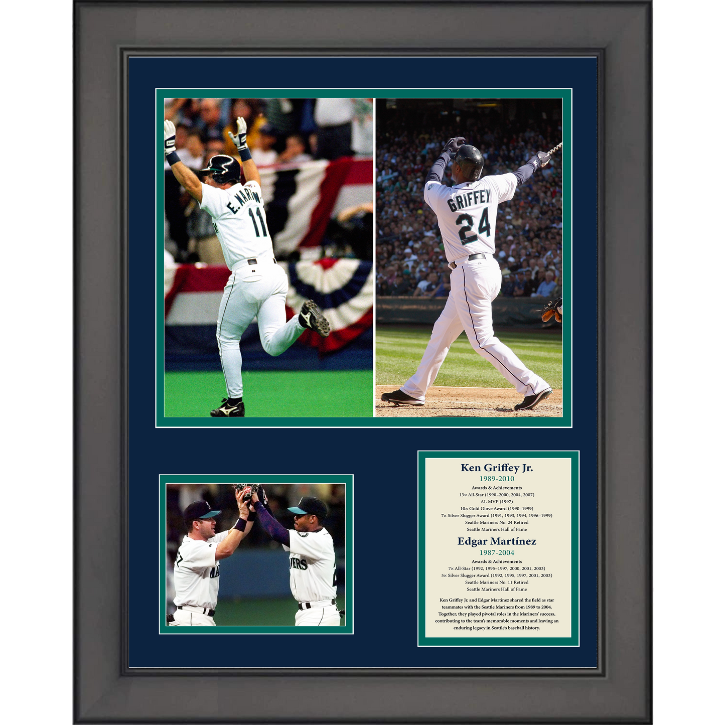 Framed Ken Griffey Jr & Edgar Martinez 11"x14" Baseball Three Photo Collage