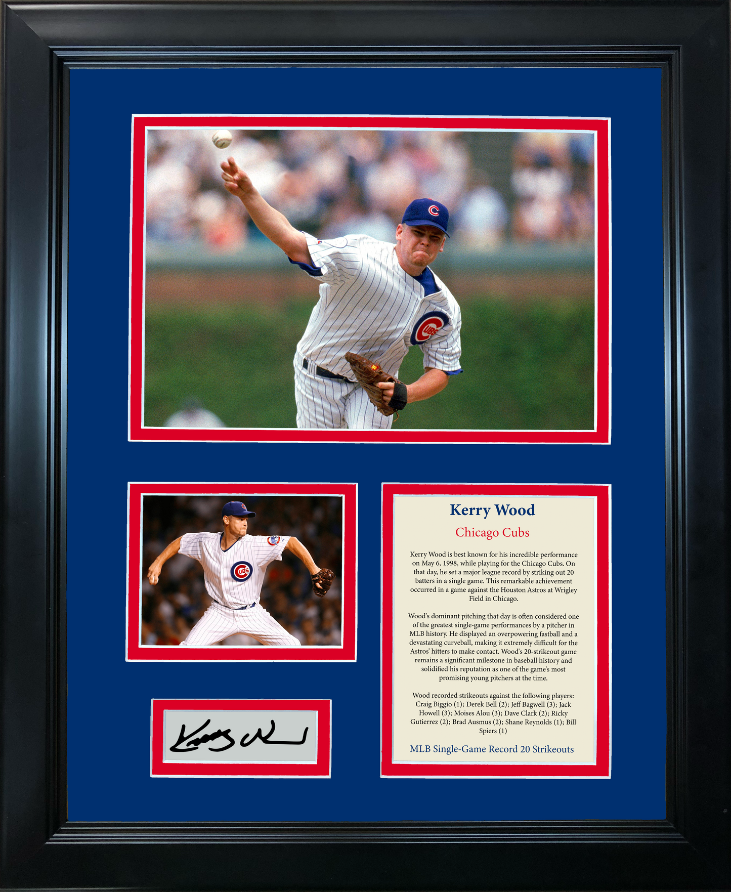 Framed Kerry Wood MLB Single-Game Record 20 Strikeouts Facsimile Laser Engraved Signature Auto Chicago Cubs Baseball 11"x14" Photo Sig Collage