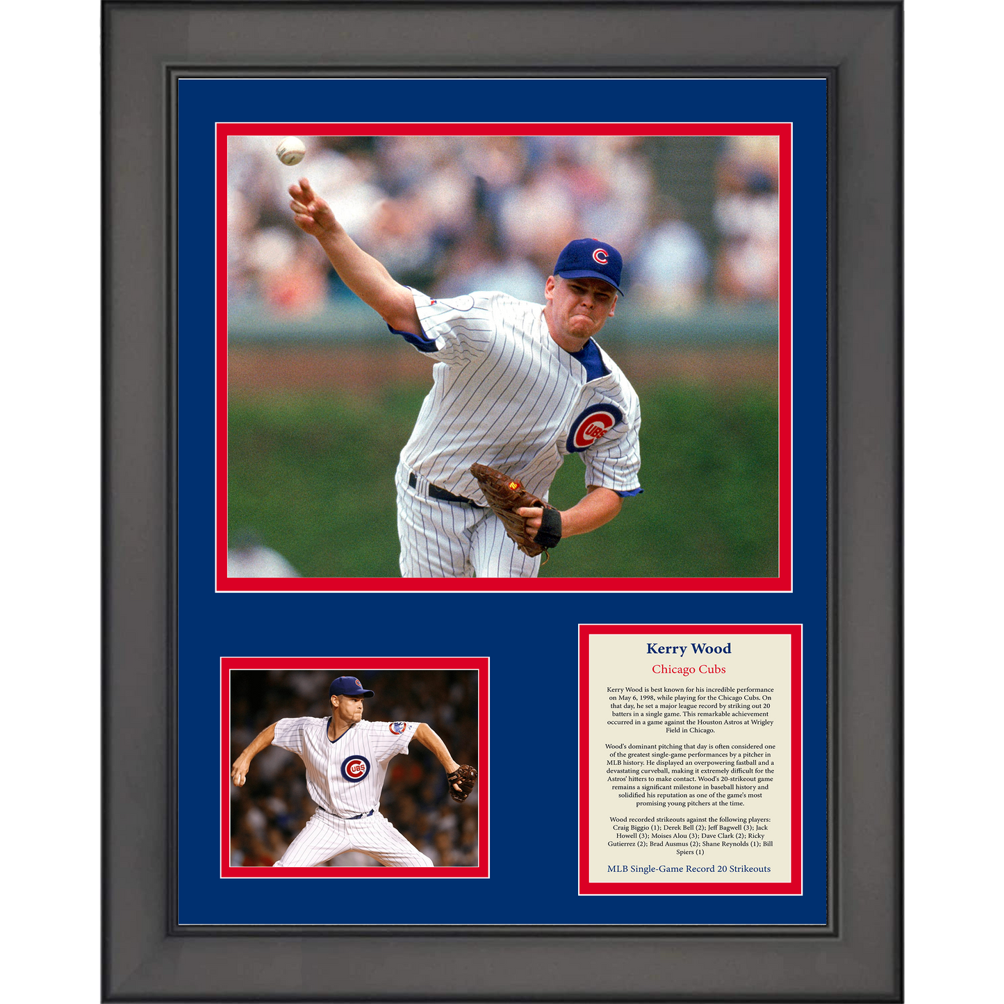 Framed Kerry Wood MLB Single-Game Record 20 Strikeouts Chicago Cubs Baseball 11"x14" Three Photo Collage