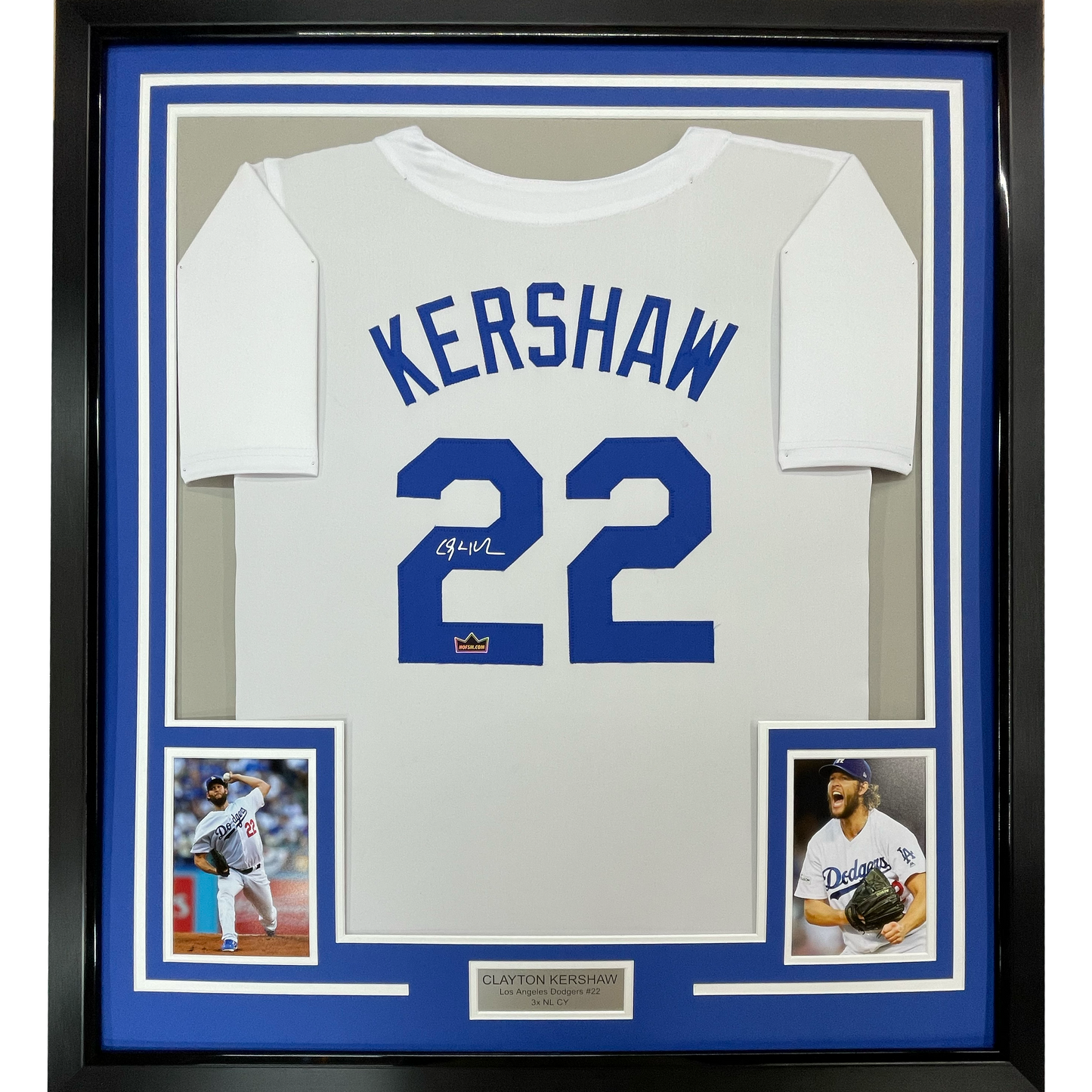 Framed Facsimile Autographed Clayton Kershaw 35x39 Los Angeles LA White Reprint Laser Auto Baseball Jersey