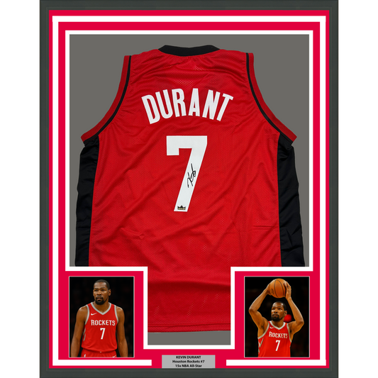Framed Facsimile Autographed Kevin Durant 35x39 Houston Red Reprint Laser Auto Basketball Jersey