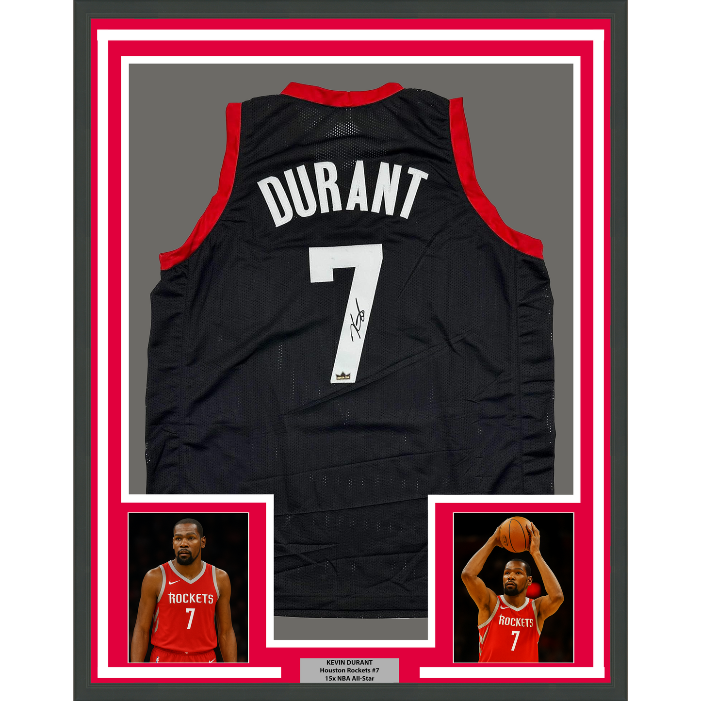 Framed Facsimile Autographed Kevin Durant 35x39 Houston Black Reprint Laser Auto Basketball Jersey